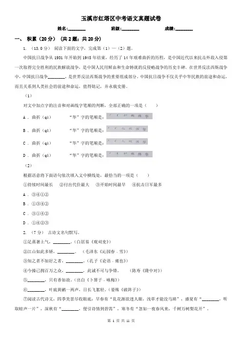 玉溪市红塔区中考语文真题试卷