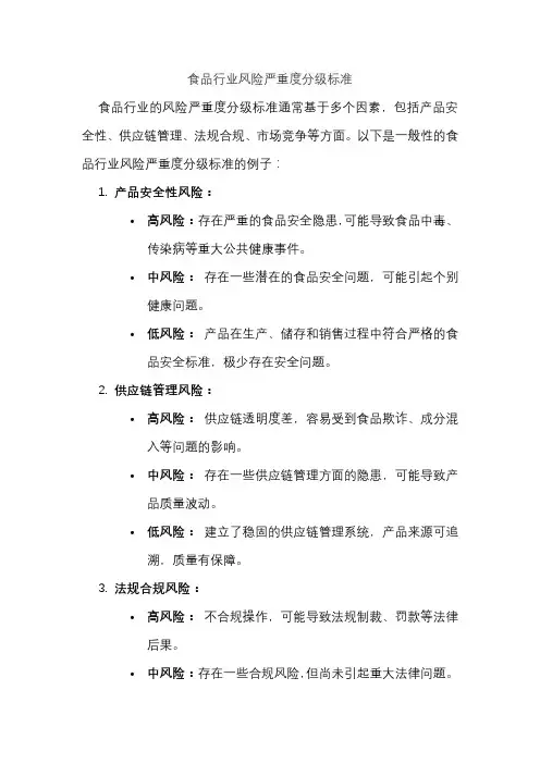 食品行业风险严重度分级标准