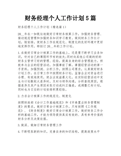 财务经理个人工作计划5篇