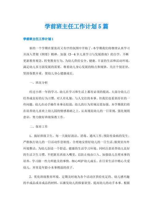 学前班主任工作计划5篇