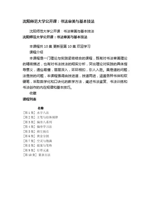 沈阳师范大学公开课：书法审美与基本技法