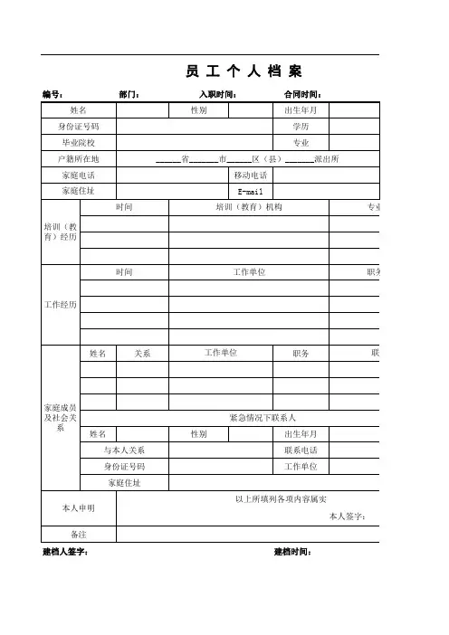 5员工个人档案---人事管理全套表格