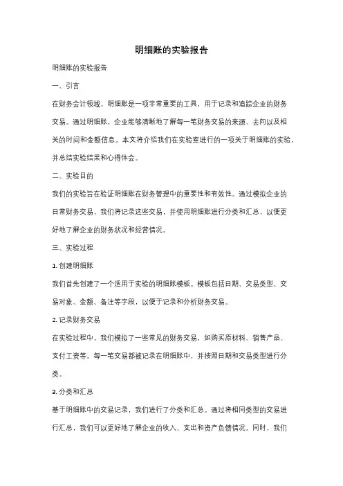 明细账的实验报告