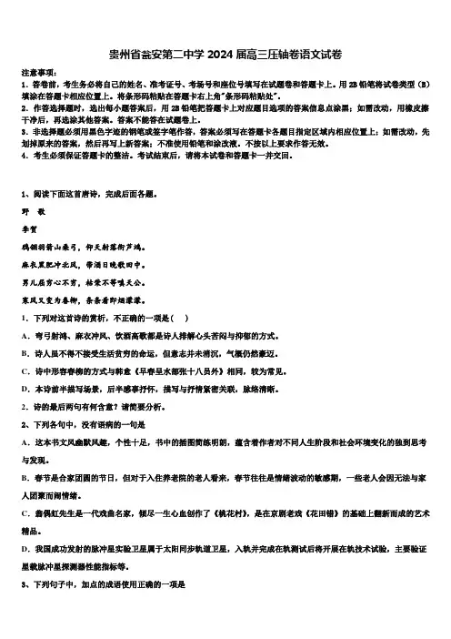 贵州省瓮安第二中学2024届高三压轴卷语文试卷含解析