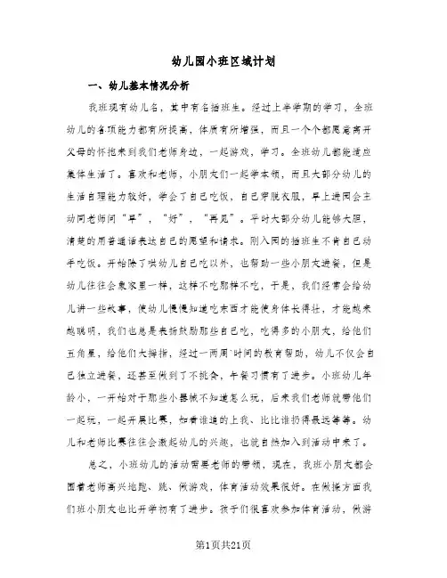 幼儿园小班区域计划（五篇）