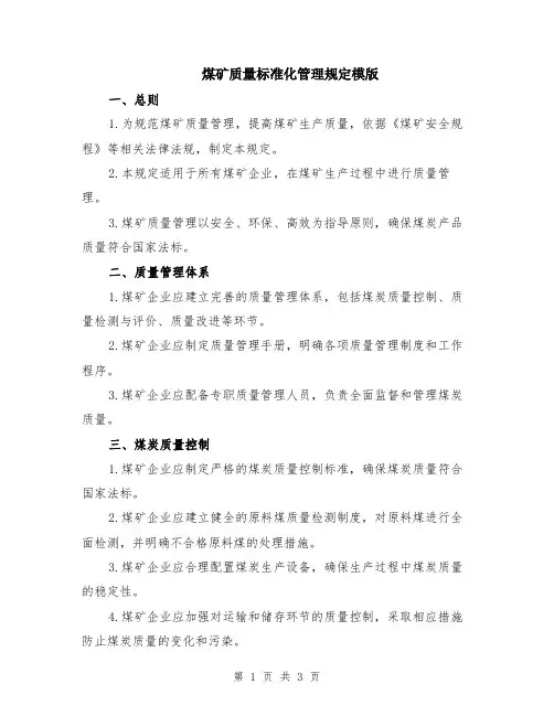 煤矿质量标准化管理规定模版