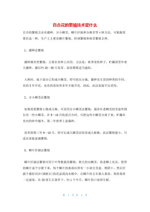 百合花的繁殖技术是什么
