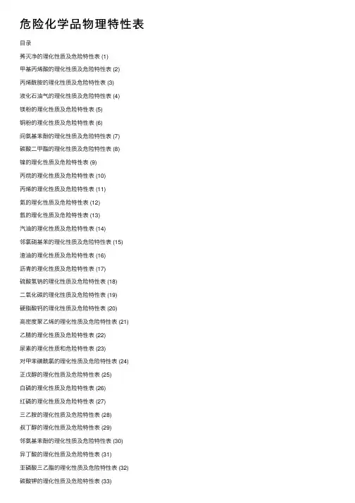 危险化学品物理特性表