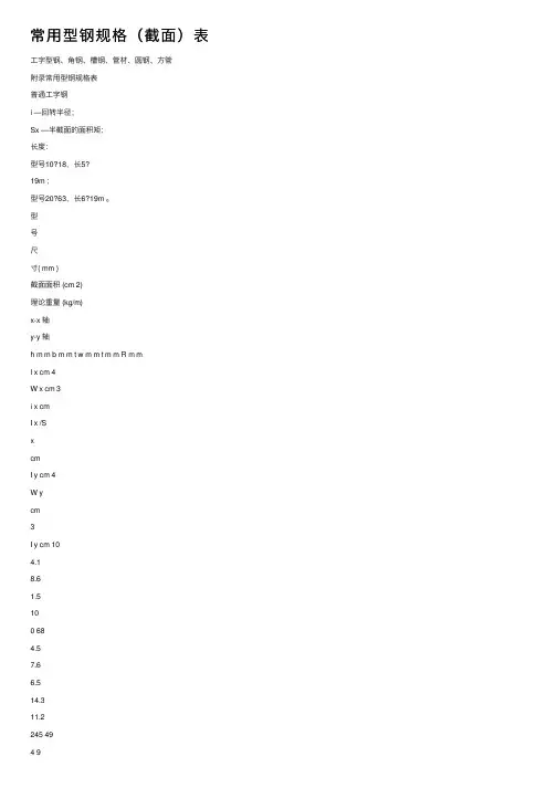 常用型钢规格（截面）表