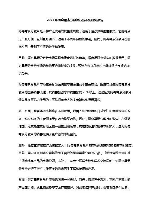 2023年阿奇霉素分散片行业市场研究报告