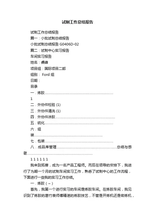 试制工作总结报告