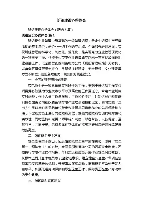 班组建设心得体会（精选5篇）