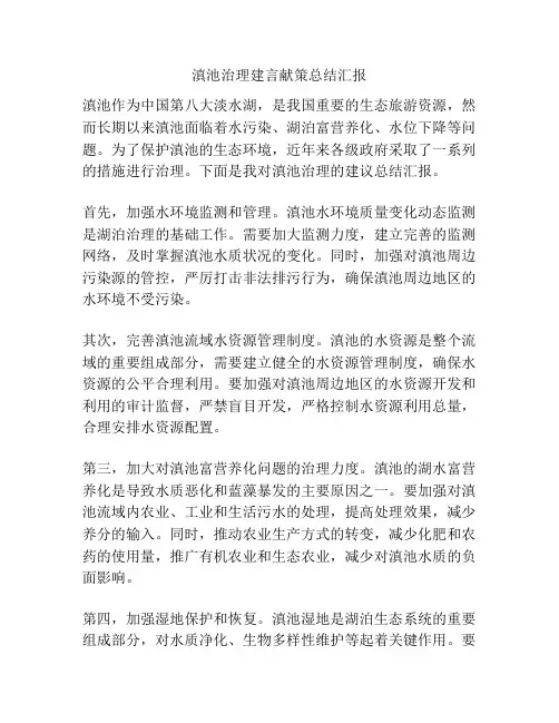 滇池治理建言献策总结汇报