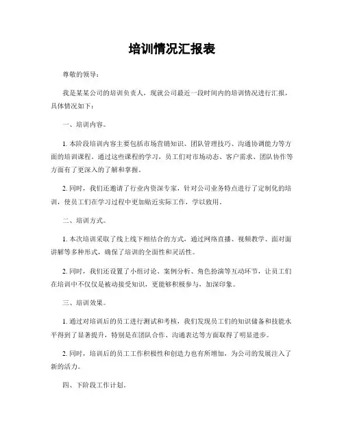 培训情况汇报表