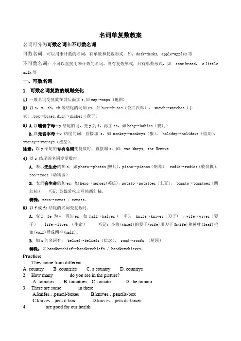 初中英语名词单复数教案