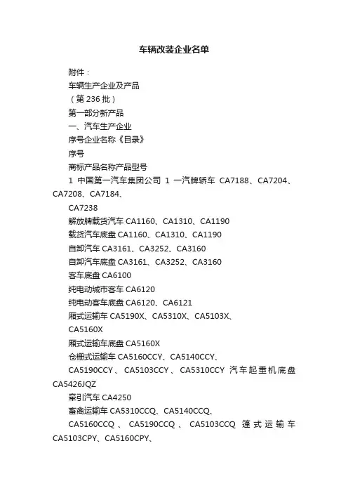 车辆改装企业名单