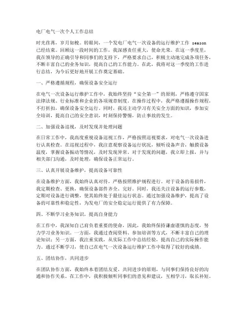 电厂电气一次个人工作总结
