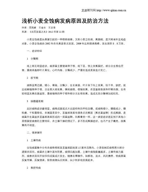 浅析小麦全蚀病发病原因及防治方法