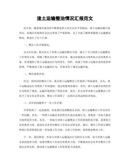 渣土运输整治情况汇报范文