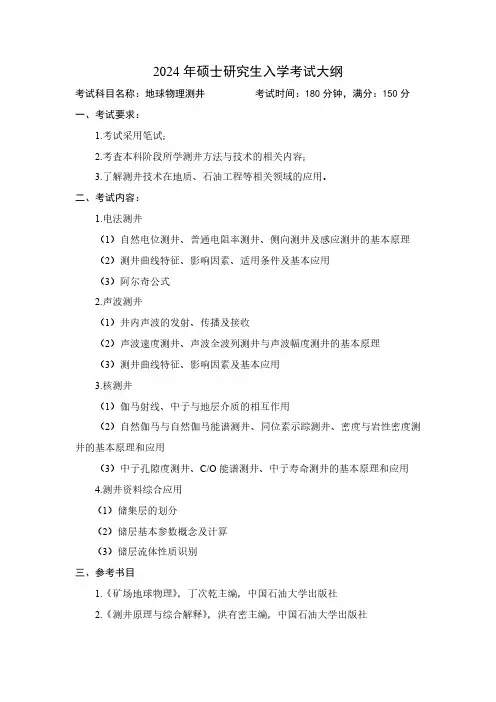 中国石油大学2024年研究生自命题大纲  871 地球物理测井