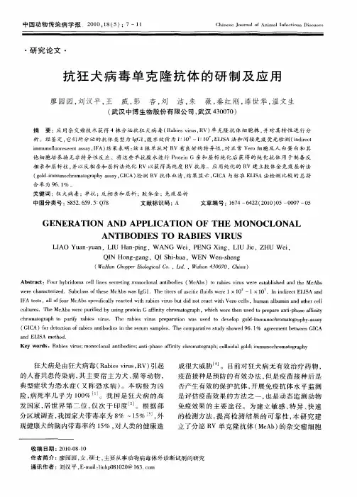 抗狂犬病毒单克隆抗体的研制及应用