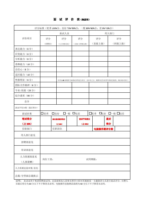 面试评价表(模板)