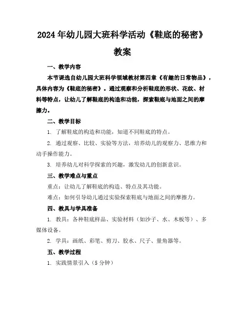 2024年幼儿园大班科学活动《鞋底的秘密》教案