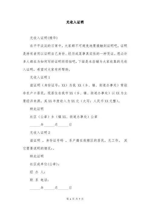 无收入证明