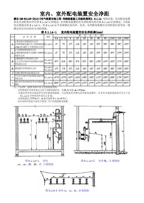 室内、室外配电装置安全净距