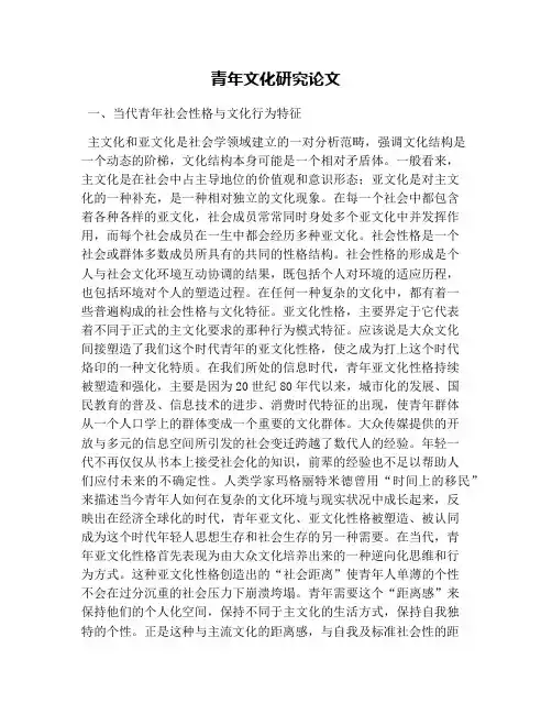 青年文化研究论文