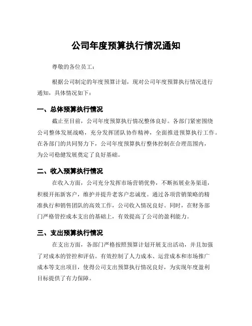 公司年度预算执行情况通知
