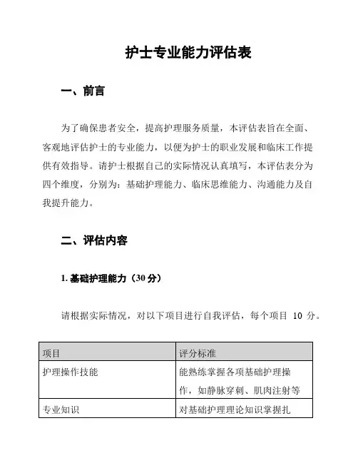 护士专业能力评估表