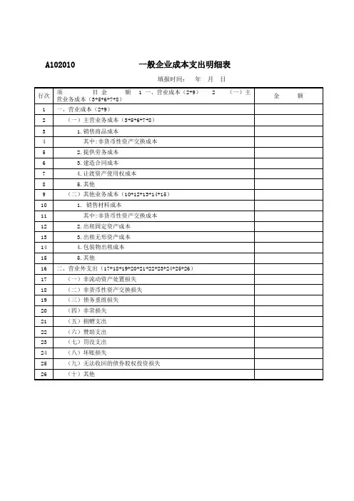 A102010一般企业成本支出明细表