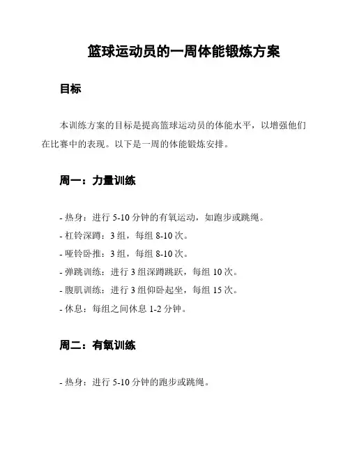 篮球运动员的一周体能锻炼方案