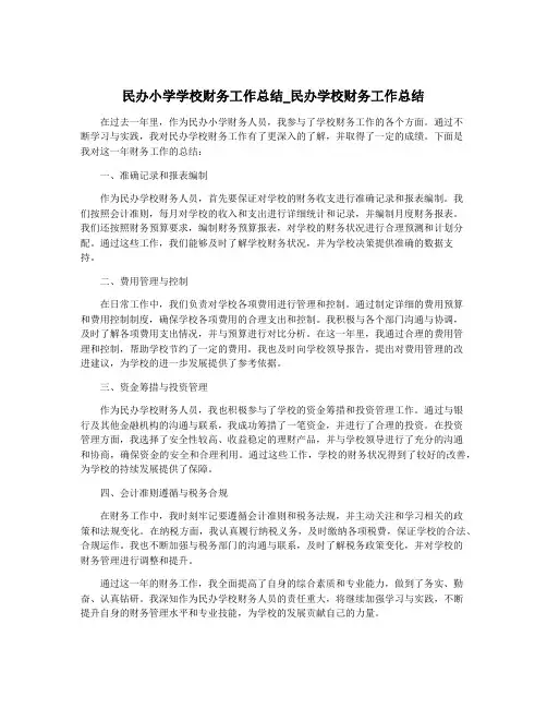 民办小学学校财务工作总结_民办学校财务工作总结