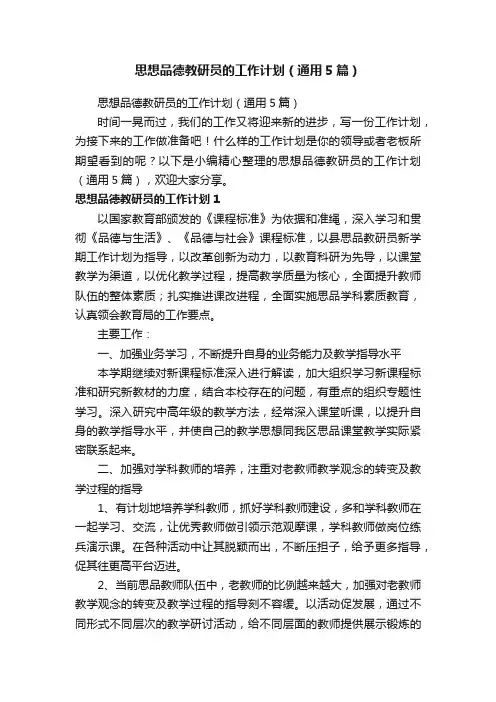 思想品德教研员的工作计划（通用5篇）
