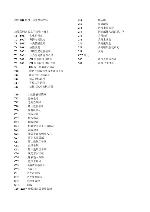 理想GR系列一体机故障代码