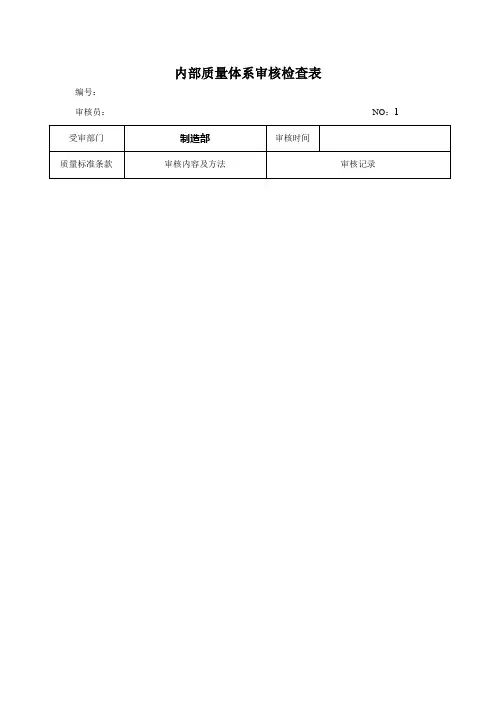 内部质量体系审核检查表 制造部