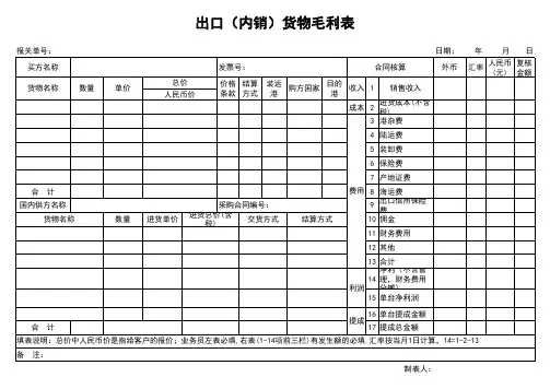 货物毛利计算表