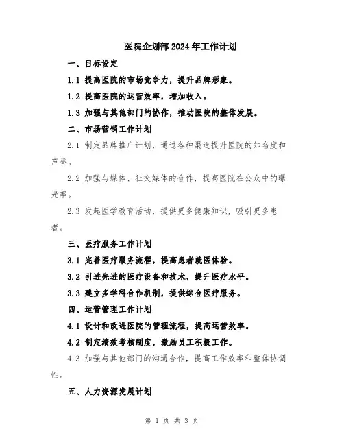 医院企划部2024年工作计划