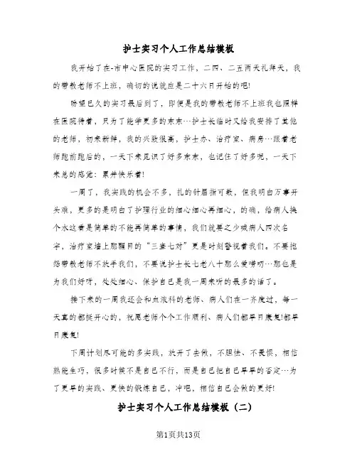 护士实习个人工作总结模板(6篇)