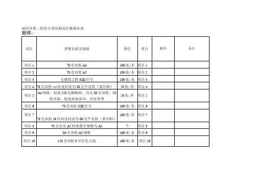 福州市第二医院日常印刷品价格报价表