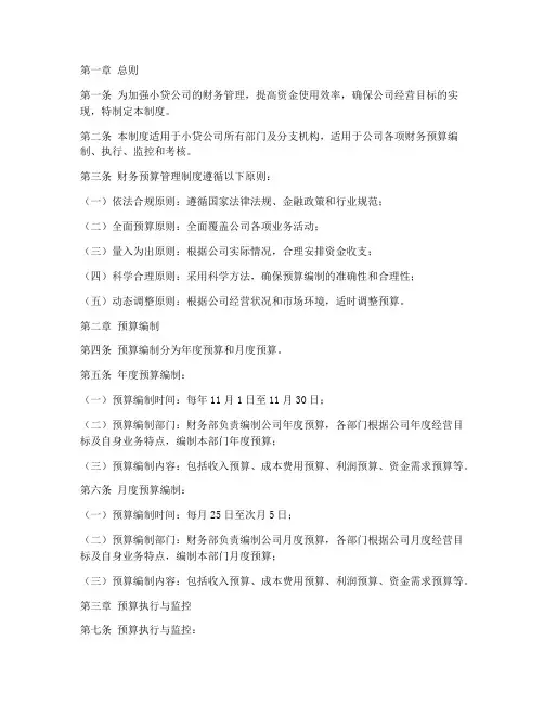 小贷公司财务预算管理制度