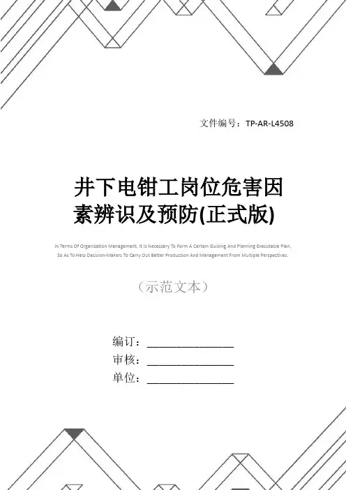 井下电钳工岗位危害因素辨识及预防(正式版)