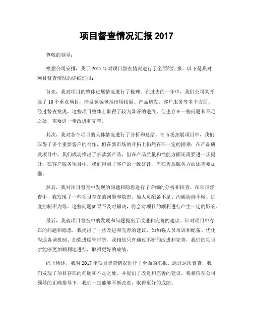 项目督查情况汇报2017