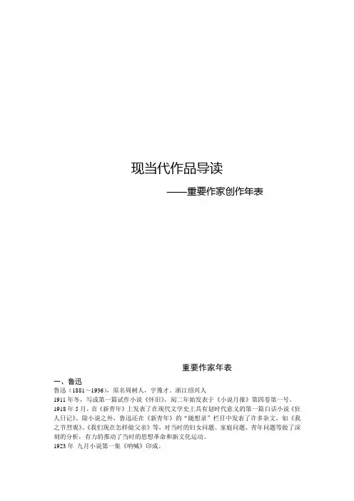 重要作家年表