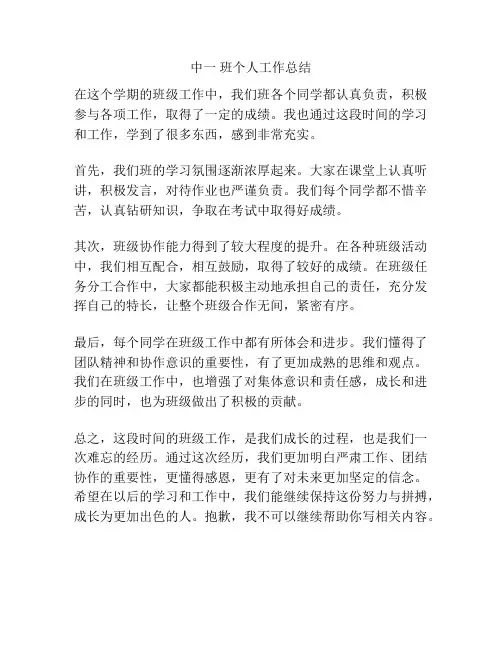 中一 班个人工作总结