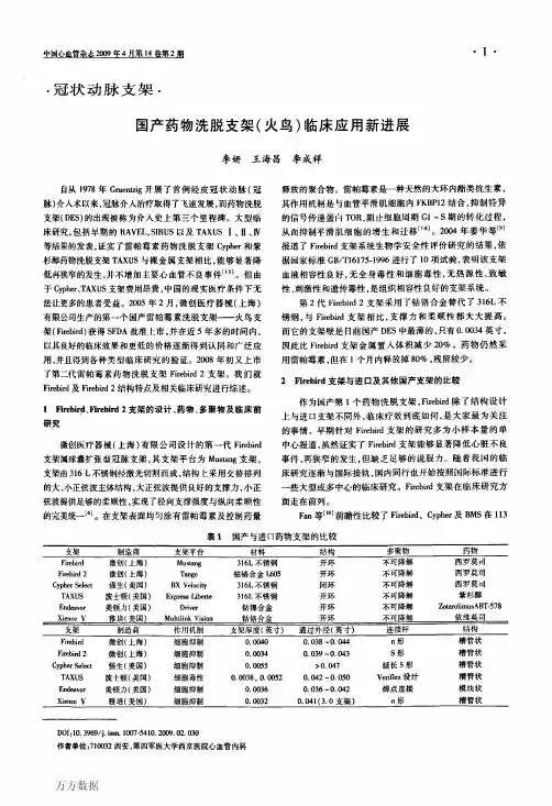国产药物洗脱支架(火鸟)临床应用新进展