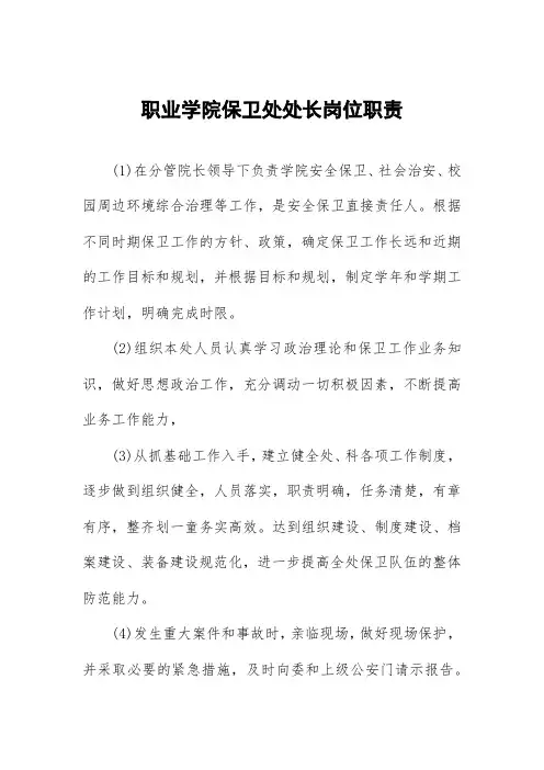 职业学院保卫处处长岗位职责