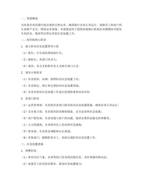 银行防汛应急处置预案范本